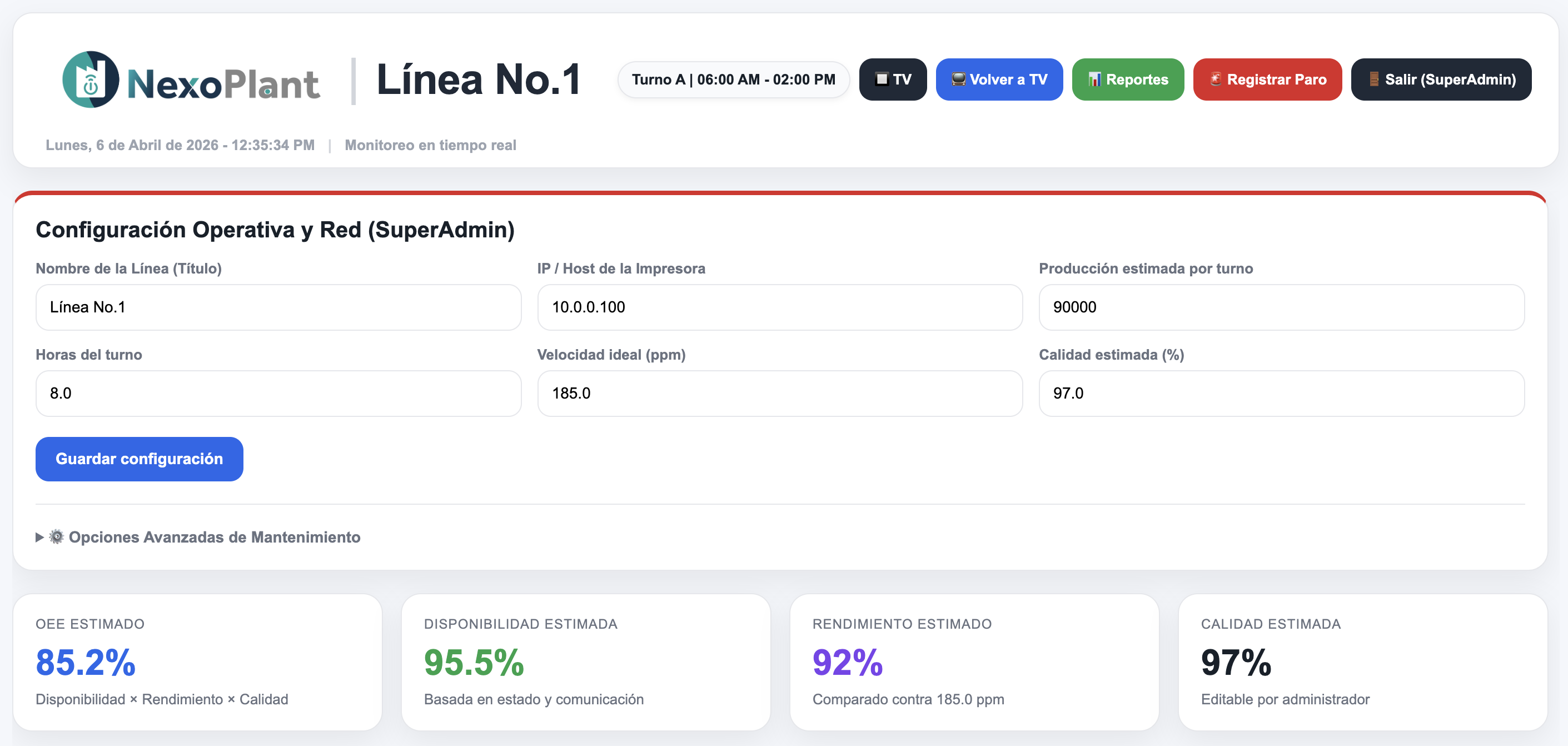 Panel de Configuración